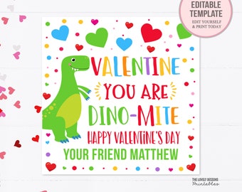 Dinosaur Valentine's Day Tag, Dino-Mite Valentine, Dinosaur Printable Valentine's Day Tags Valentine Gift Tag Instant Download Printable