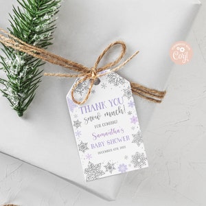 EDITABLE Winter Wonderland Baby Shower Favor Tag Winter Wonderland Snow Much Gift Tag Snowflakes Lavender Purple Tag PRINTABLE DOWNLOAD SWL6