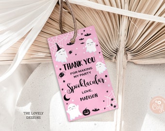 Editable Halloween Gift Tag Halloween Pink Ghost Birthday Favor Tags Cute Ghost Spooktacular Party Trick or Treat PRINTABLE DOWNLOAD HPB14