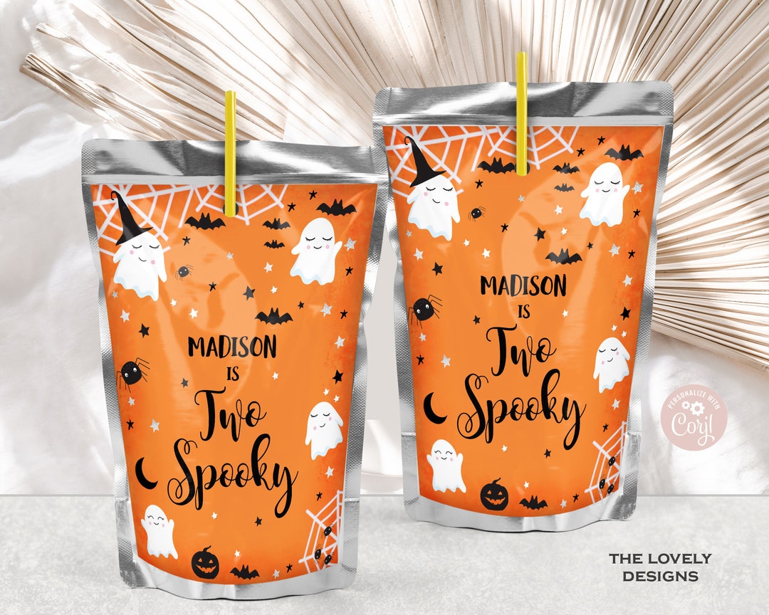 EDITABLE Halloween Juice Pouch Label Orange Ghost Two Spooky - Etsy