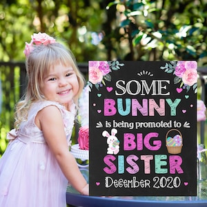 Easter Big Sister Pregnancy Announcement, Easter Eggs Some bunny promoted to big sister sign Printable, Pregnancy Reveal Some Bunny Baby