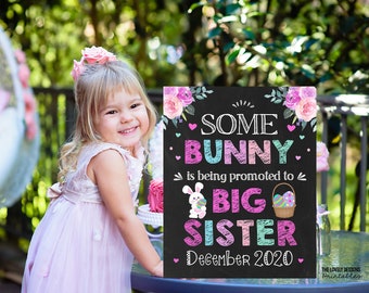 Easter Big Sister Pregnancy Announcement, Easter Eggs Some bunny promoted to big sister sign Printable, Pregnancy Reveal Some Bunny Baby