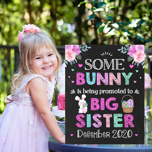 Easter Big Sister Pregnancy Announcement, Easter Eggs Some bunny promoted to big sister sign Printable, Pregnancy Reveal Some Bunny Baby