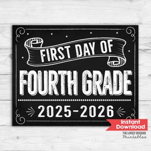 First Day of Fourth GRADE Sign INSTANT DOWNLOAD First Day of 4th Grade Sign Photo Prop, Back to School Sign Chalkboard, Digital Printable
