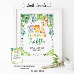 Jungle Safari Diaper Raffle Sign & Tickets (Digital Download)