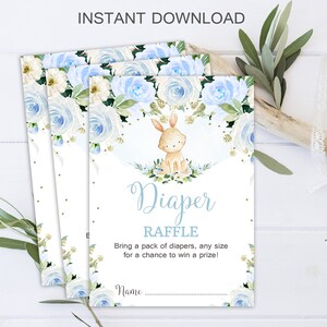 Boy Bunny Diaper Raffle Tickets Bunny Baby Shower Tag Floral Blue Bunny Shower Activité Certains Bunny Easter Tickets Imprimable TÉLÉCHARGEMENT INSTANTANÉ