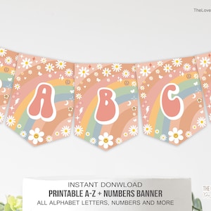 Retro Groovy Rainbow Banner: 70s Party Alphabet (Digital Download)