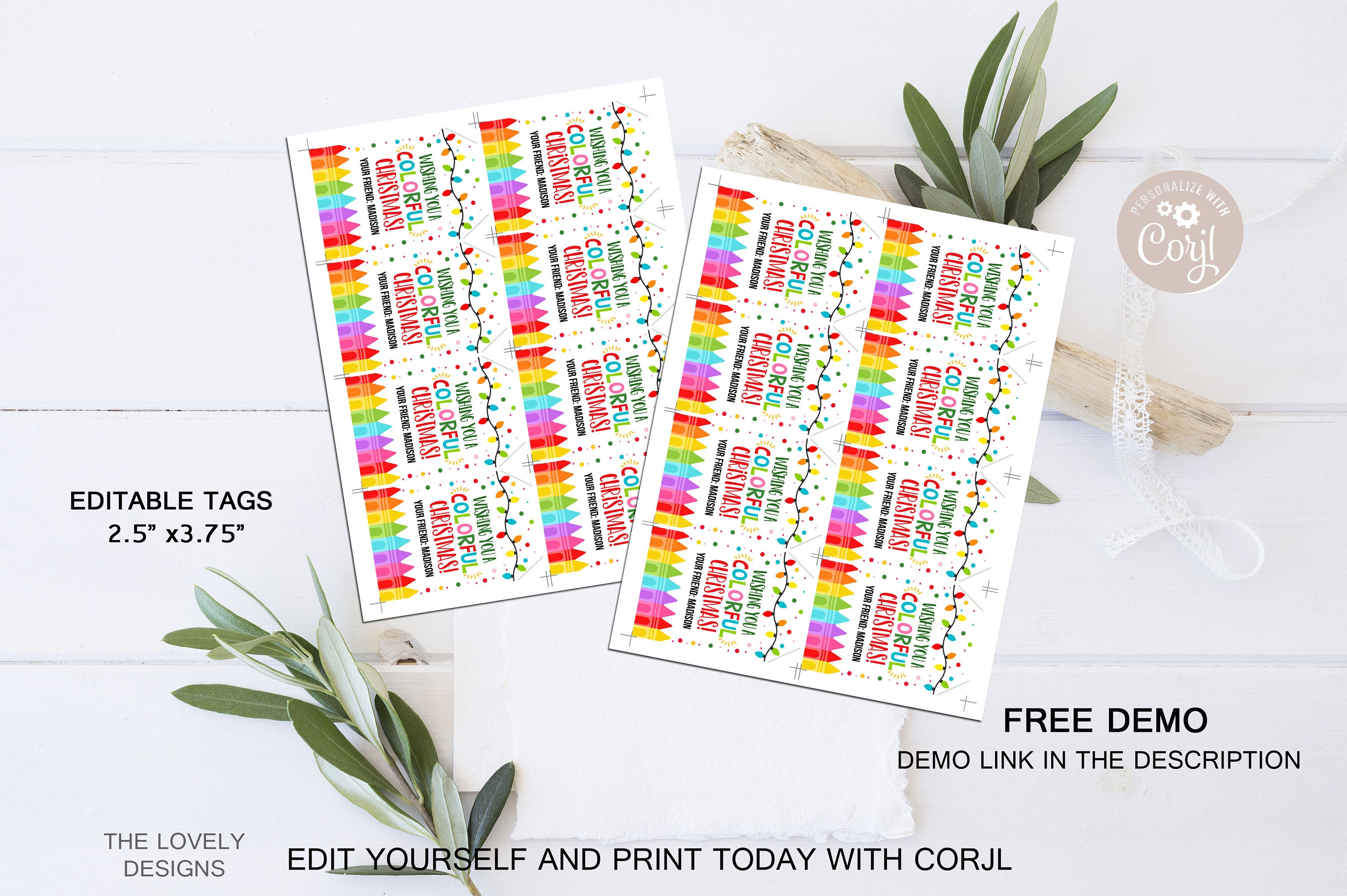 editable wishing you a colorful christmas gift tag crayon gift