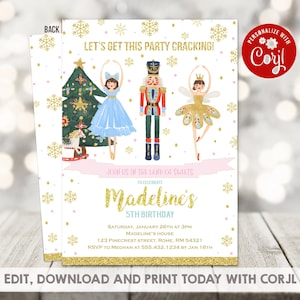 Editable Nutcracker Birthday Invitation, Sugar Plum Fairy Birthday Invitation, Nutcracker Ballet Christmas Party Instant Download Editable