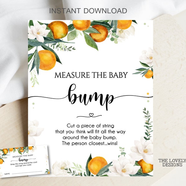 Orange Measure the Baby Bump Sign Little Cutie Baby Shower How Big is Mommy's Belly Orange Clementine Citrus Gender Neutral INSTANT DOWNLOAD