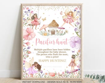 Fairy Pacifier Hunt Sign Fairy Baby Shower Whimsical Wildflower Enchanted Pixie Fairy Princess Party Magical Floral INSTANT DOWNLOAD FWE