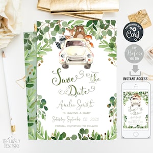 Editable Save The Date Woodland Drive By Baby Shower Invitation Through Woodland Virtual Baby Shower Social Distancing Baby Shower Download