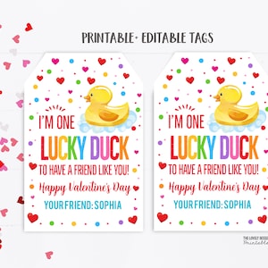 Etiquetas de regalo editables para el día de San Valentín con forma de patito de goma Etiquetas de regalo para el día de San Valentín con forma de patito de la suerte Patito sin caramelos Clase preescolar Niños DESCARGA IMPRIMIBLE