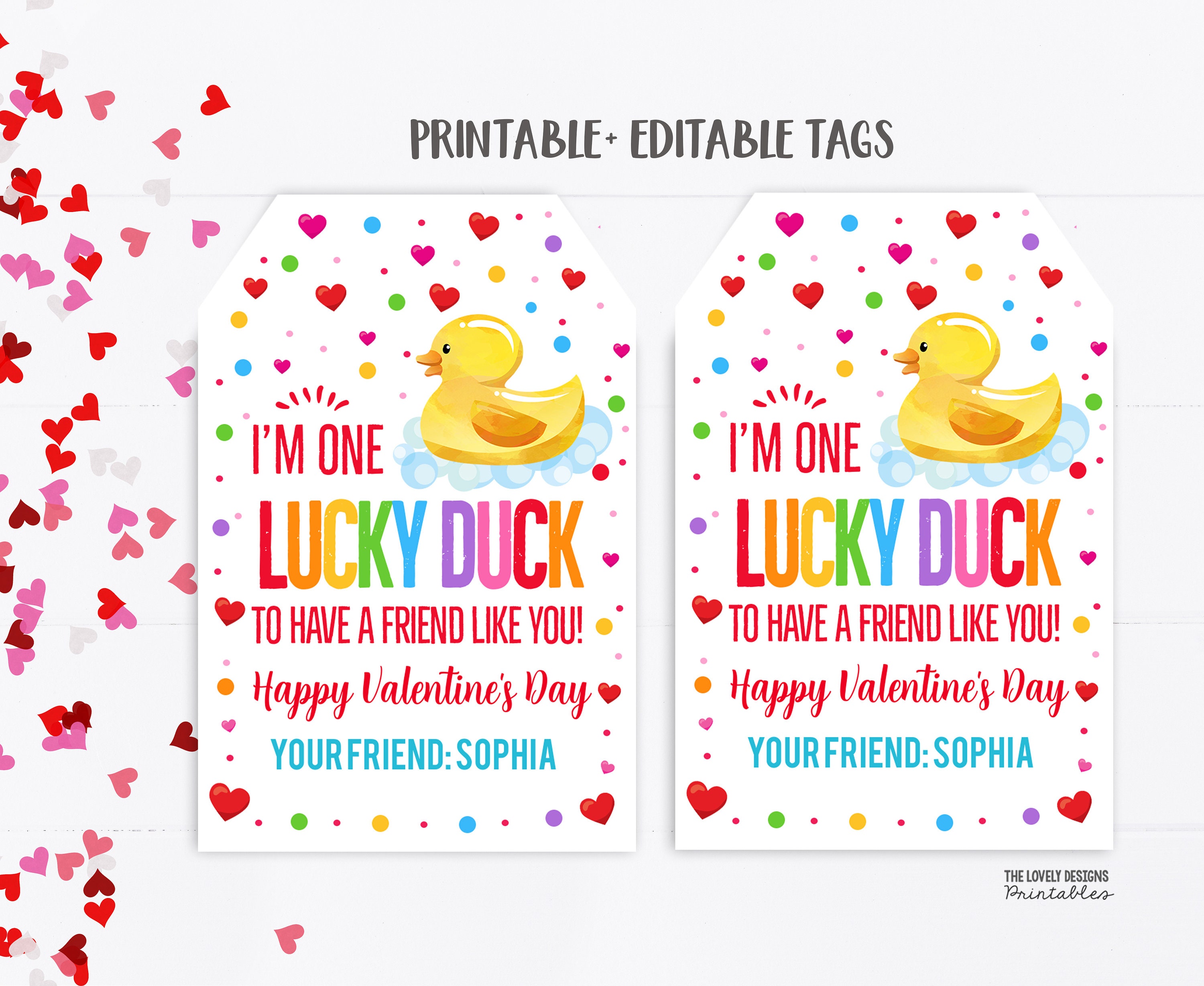 Editable Rubber Duck Valentine's Day Gift Tags Valentine Lucky Duck Tag ...