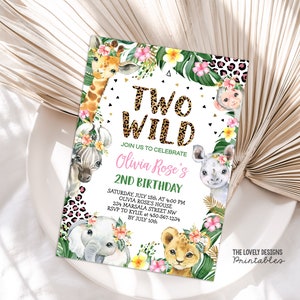 Editable TWO Wild Leopard Print Birthday Invitation Leopard Print Invite Born Two Wild Safari Animals Invite PRINTABLE DOWNLOAD JLP3