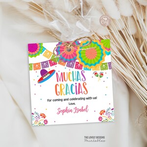 Fiesta Muchas Gracias Gift Tag Circle 2" Fiesta Birthday Mexican Flag ...