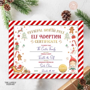 EDITABLE Elf Adoption Certificate Adopt an Elf Letter Adopt your Elf Certificate Santa North Pole Christmas Elf Girl Red PRINTABLE DOWNLOAD