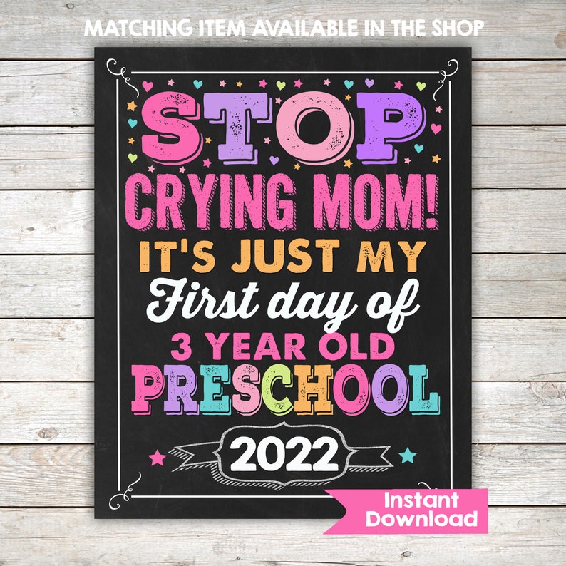 Girl First Day of 3 Year Old Preschool Sign INSTANT DOWNLOAD Etsy