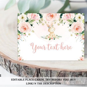EDITIERBARE Bunny Food Tent Label Bunny Tischkarten Bunny Birthday Party Osterhase Floral Pink Bunny Baby Shower DRUCKBARER DOWNLOAD BPF4