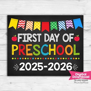 First Day of Preschool Sign, My First Day of Preschool, INSTANT DOWNLOAD Photo Prop, Back to School Sign Chalkboard, Digital Printable
