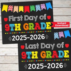 9th Grade First & Last Day Chalkboard Sign Set (Digital Download)