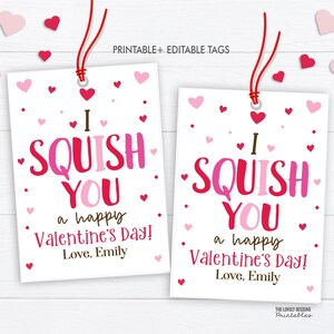 I Squish You Happy Valentine&#39;s Day Squishies Gift Tag Squeeze Squishee Squishie Valentine&#39;s Day Toy Kids Classroom EditableTemplate
