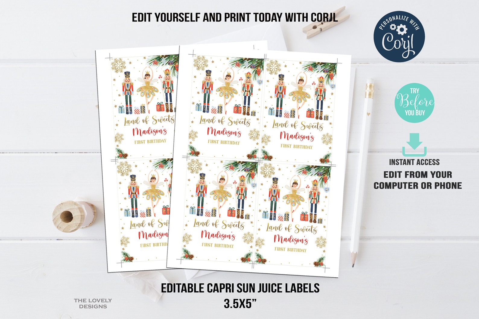 EDITABLE Nutcracker Juice Pouch Label Land of Sweets Sugar Etsy