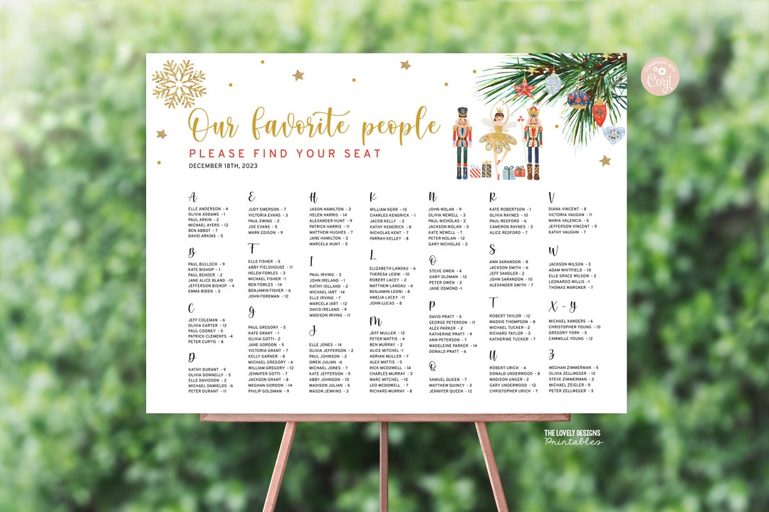 EDITABLE Nutcracker Seating Chart Poster Alphabetical Seating Etsy