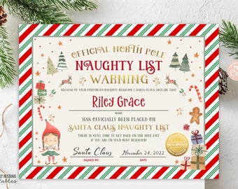 EDITABLE Santa Claus Official Naughty List Warning Certificate Elf Girl Letter from Desk Santa Claus Christmas North Pole PRINTABLE DOWNLOAD
