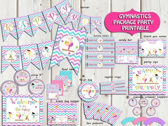 Gymnastic Party Package Instant Download Gymnastic Birthday Etsy