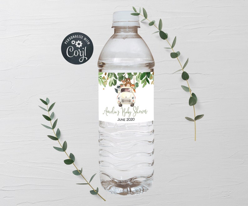 Editable Drive by Baby Shower Water Bottle Labels Woodland Etsy