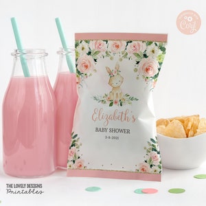 EDITABLE Bunny Chip Bag Bunny Baby Shower Snack Bag Favors Easter Bunny Floral Pink Some Bunny is on the Way PRINTABLE DOWNLOAD BPF4