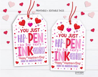 Etichetta di San Valentino Hap-PEN INK credibile, etichette regalo con penna a inchiostro di San Valentino, etichette stampabili modificabili per insegnanti, dipendenti, colleghi e genitori