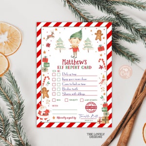 Boleta de calificaciones de elfo EDITABLE Boleta de calificaciones de niño elfo de Navidad Plantilla de juego de elfo de Papá Noel Boleta de calificaciones de actividad de elfo rojo para niño DESCARGA IMPRIMIBLE