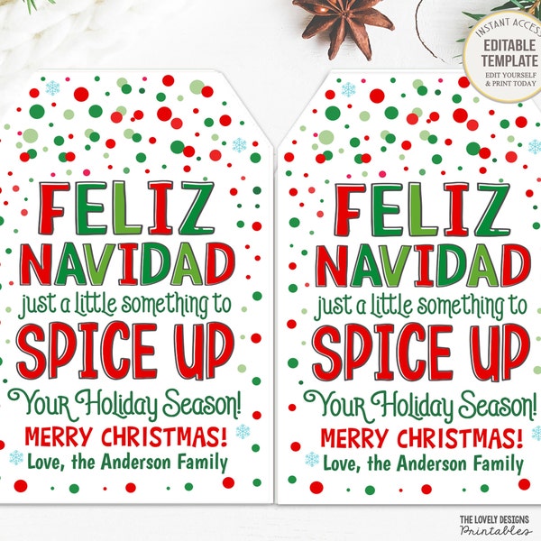 Christmas Hot Sauce Gift Tags Spice Up Your Holiday Fiesta Feliz Navidad Gift Tag Secret Santa Gift tag Nacho Average Holiday Editable