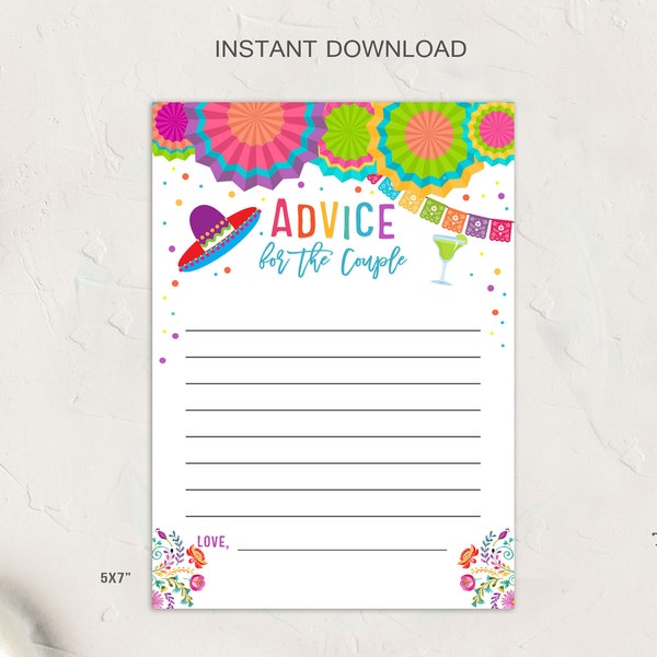 Fiesta Advice for the Couple Card Bridal Shower Fiesta Mexican Wedding for the Newlyweds Advice Nacho Average Printable INSTANT DOWNLOAD