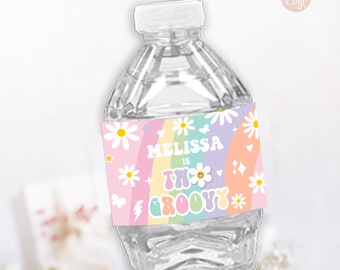 Editable Daisy Two Groovy Bottle Label Groovy 2nd Birthday Rainbow Pink Purple Mint Retro Hippie 70s Party Vibes PRINTABLE DOWNLOAD GRP8