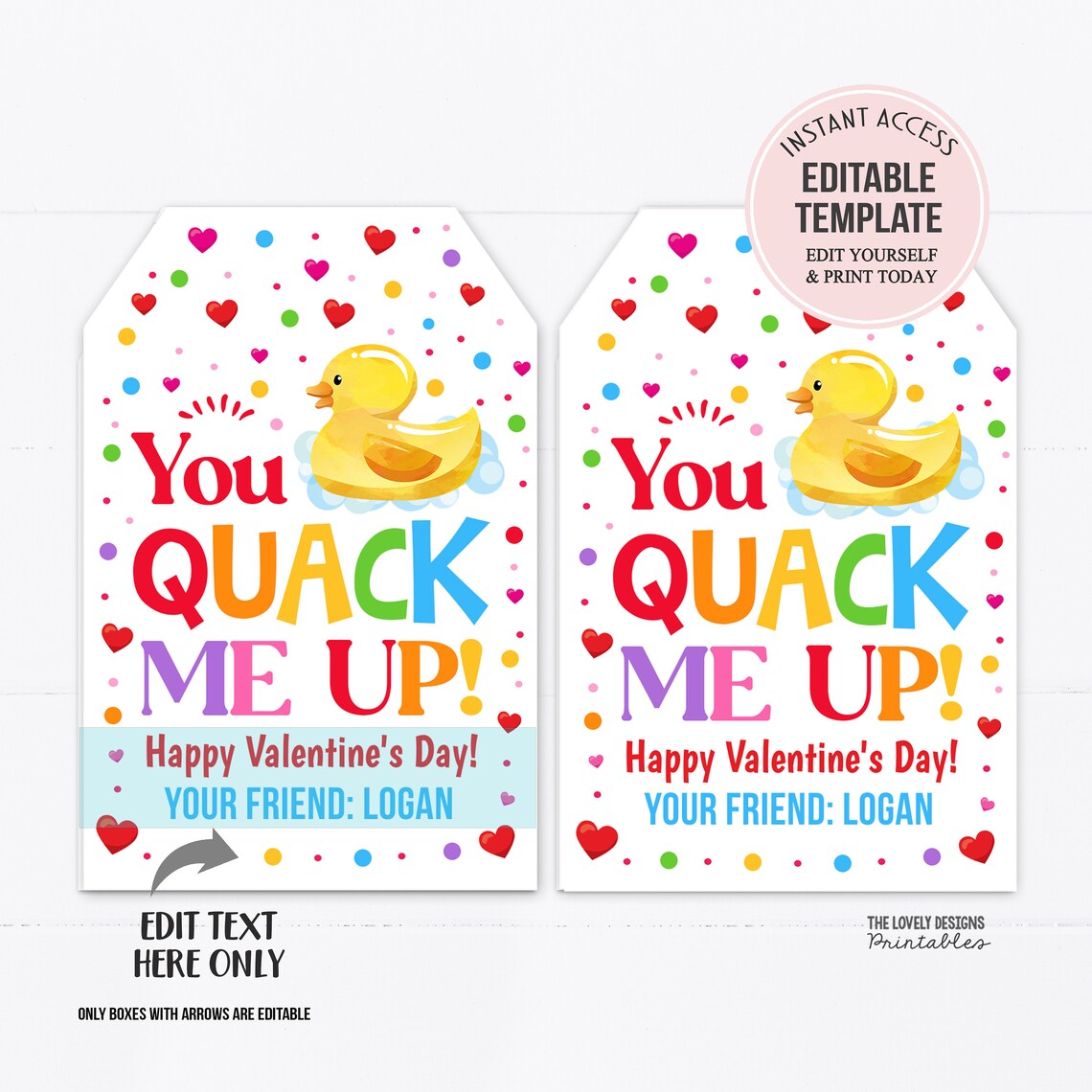 Rubber Duck Valentine's Day Gift Tag, You Quack Me up Valentine Tag ...