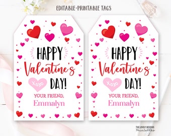 Hearts Valentine's Day Tag, Editable Hearts Tags Valentine's Day Classroom Hearts School Tag Valentine Gift Tag Instant Download Printable