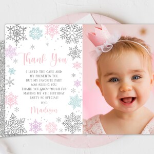 Editable Winter Thank You With Photo Winter Wonderland Birthday Cards ...