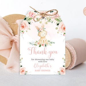 EDITABLE Bunny Baby Shower Favor Tags Bunny Thank You Tag Easter Floral Pink Gift Tags Some Bunny on the Way Tag PRINTABLE DOWNLOAD BPF4
