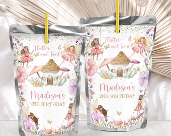 Fairy Juice Pouch Label Editable Fairy Birthday Juice Bag Whimsical Wildflower Enchanted Pixie Princess Party Magical PRINTABLE DOWNLOAD FWE