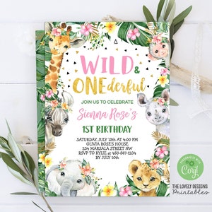 Wild and Onederful Invitation Girl Wild ONE Jungle Birthday Invitation First Birthday Jungle Safari Birthday Editable Instant Download File