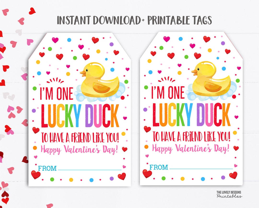 Rubber Duck Valentine's Day Gift Tags Valentine Lucky Duck Tag ...