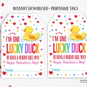Étiquettes pour cadeaux Saint-Valentin canard en caoutchouc Saint-Valentin étiquette de canard porte-bonheur imprimable Ducky Duckie non bonbon classe préscolaire imprimable enfants étiquette de la Saint-Valentin