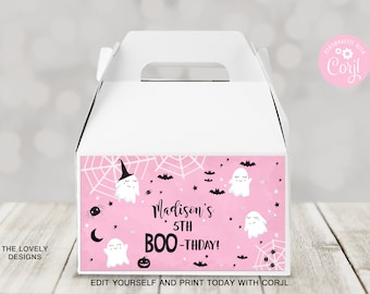 EDITABLE Halloween Gable Box Label Halloween Pink Ghost Birthday Gift Box Spooky Ghost Favors Spooktacular Party PRINTABLE DOWNLOAD HPB14