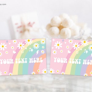 EDITABLE Daisy Food Tent Labels Groovy Birthday Rainbow Pink Purple Mint Retro Hippie 70&#39;s Party Shower Place Cards PRINTALE DOWNLOAD GRP8