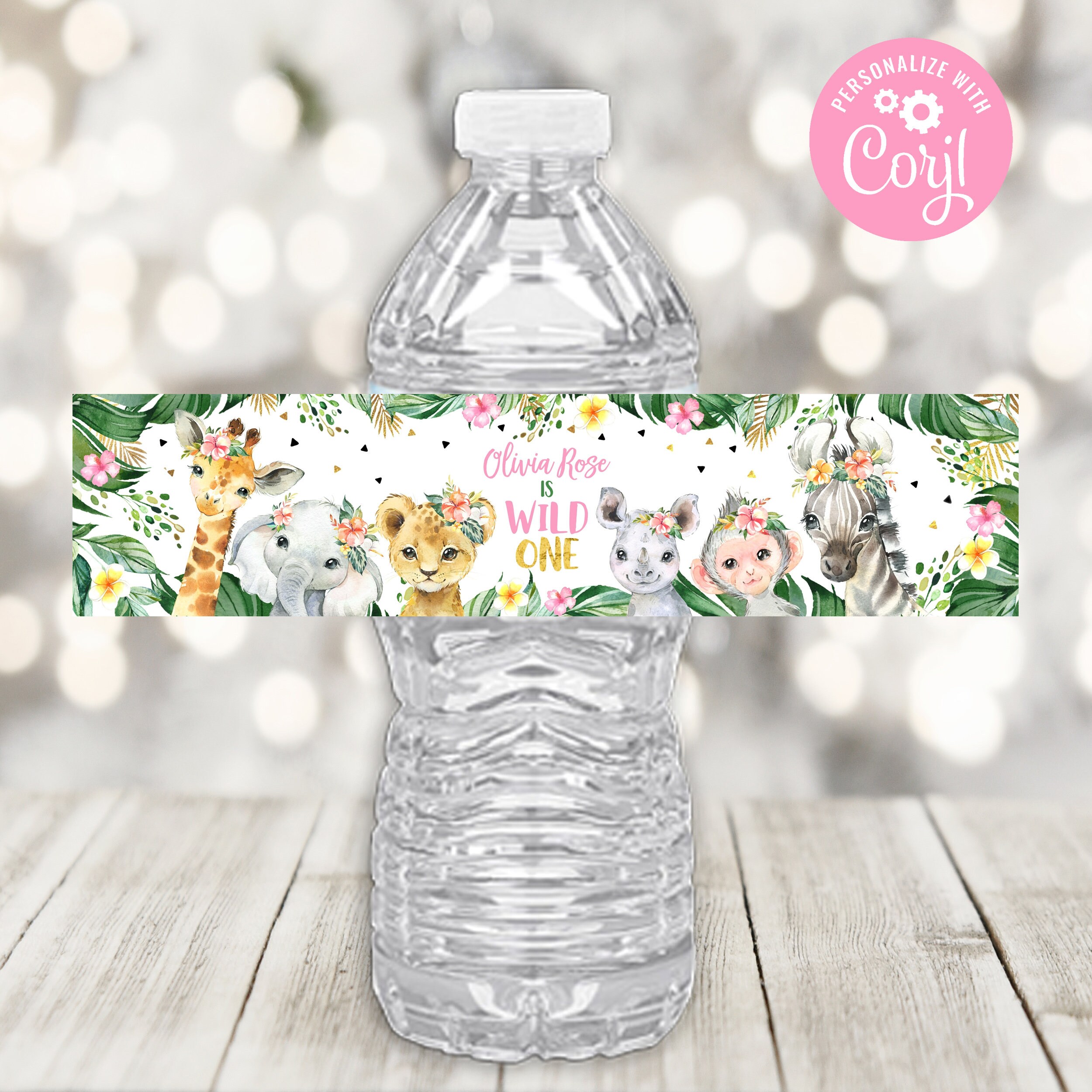 Wild ONE Water Bottle Label Editable Jungle Girl Birthday Etsy