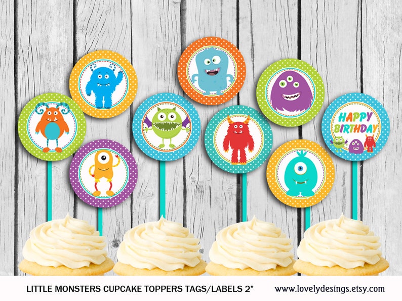 Little Monsters Cupcake Toppers Little Monster Party Etsy