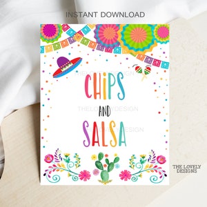 Fiesta Chips and Salsa Sign: Mexican Party Decor (Digital Download)